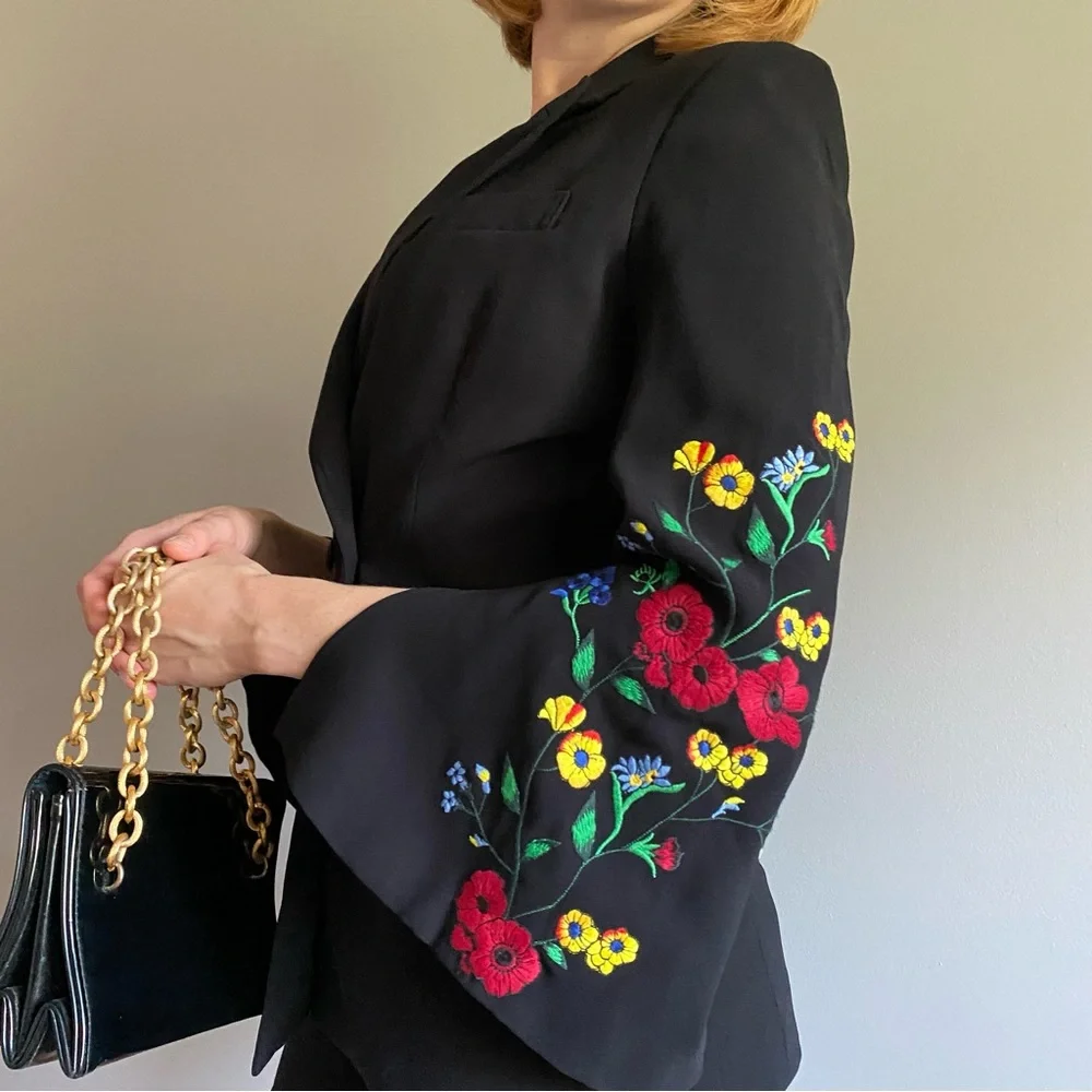 SOLD Juicy Couture Black Label embroidered blazer jacket floral elegant size S - Picture 7 of 11